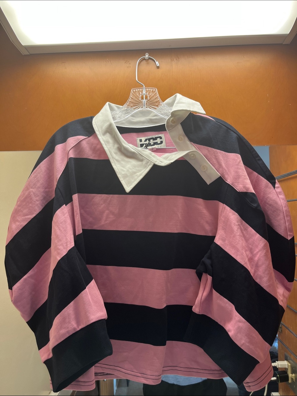 Women's Pink & Black Striped top  with White Collar